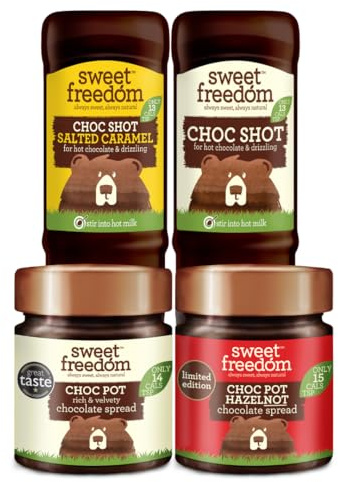 Sweet Freedom Fibre Flirt Syrup Vegan Bundle (Pack of 4) | Naturally Sweetened With Fruits, Choc Pot Original, Hazelnot, Choc Shot Original & Salted Caramel, for Dessert, Cake & Drinks