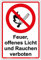 Schild Feuer, offenes Licht und Rauchen verboten Hinweisschild 300x200 mm Hochformat, stabile Aluminiumverbundplatte 3mm stark - inkl. 4 Eckbohrungen