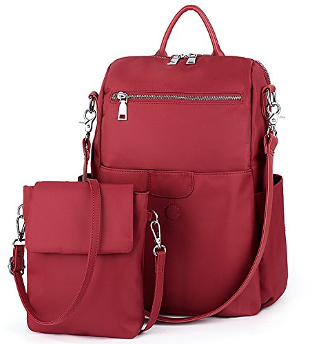 UTO Rucksack Damen Wasserdicht Stoff Schule Schulrucksack Rucksackhandtaschen mit Abnehmbar Crossbody Schultertasche 2 in 1 Multifunktion Magnetischer Klappdeckel Daypacks Modisch Umhängetasche