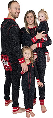 Lazy One Flapjacks, passender Schlafanzug für Hund, Baby, Kinder, Jugendliche und Erwachsene, Plaid Elch Caboose Flapjack Onsie, Medium