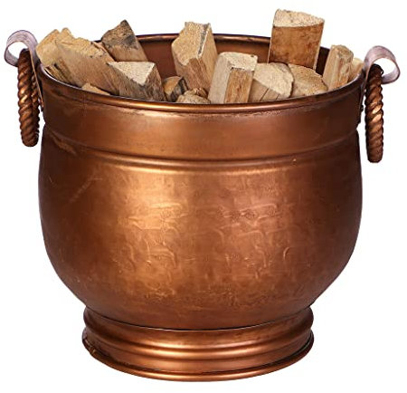 Copper Fireside Coal Scuttle Bucket Hearth Kindling Log Basket Hand Hammered Recycled Iron Fireplace Storage