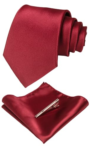 JEMYGINS Bordeaux Rot Krawatten und Einstecktuch Set für Herren seide Krawatte krawattenklammer Seidenkrawatten Hochzeit Schlips(14)