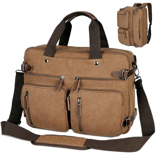 CROCOD Umwandelbarer Laptop-Rucksack, 17,3 Zoll, Messenger-Tasche für Damen/Herren Braun coffee 17.3 Inch