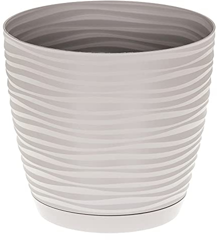 KORAD 3D Sahara Plant Pots with Matching Saucers. Modern Planters with Drainage Holes and Stand for Indoor and Outdoor (H 9.8 in (25 cm) - D 10.6 in (27 cm), Light Grey)