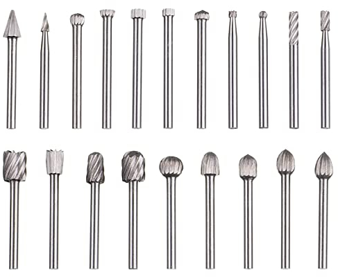 HPMAISON 20tlg. HSS Drehfräser Set für Rotary Tool, 3mm Schaft Holzschnitzerei Bohrer Set für DIY Holzarbeiten, Schnitzen, Gravieren, Bohren