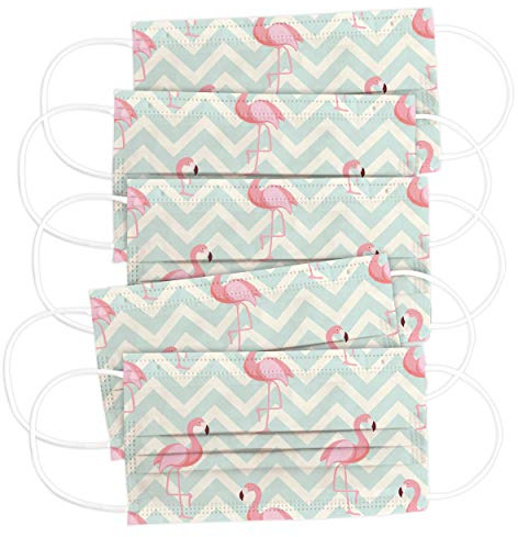 CRAZE 5er Set bunte Mundmaske für Erwachsene Einwegmaske Flamingo Motiv Gesichtsmaske 3-lagig Maske Gesicht und Nase 32077