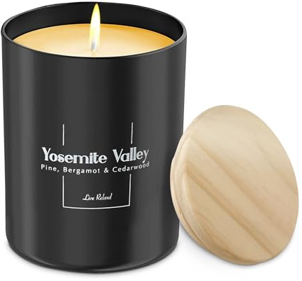 Premium Pine, Bergamot & Cedarwood Scented Candles (Yosemite Valley), Natural Soy Candles Gifts for Women & Men, Hand Poured, Long Lasting Aromatherapy Essential Oil Candle, 45 Hour Burn Time