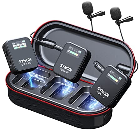SYNCO Microphone Cravate sans Fil, G2(A2) Pro 2.4GHz Double Micro Cravate 200m 8H pour Cours en igne Vlog Live Streaming Youtube pour Caméra Smartphone Tablette, Microphone-Cravate-sans-Fil-Lavalier