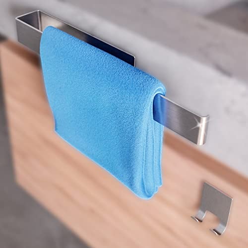 SINELINE - Handtuchhalter ohne Bohren [starker Halt mit 3M Kleber] 37cm - Edelstahl Handtuchhalter für Bad, WC & Küche - Handtuchstange ohne Bohren + Handtuchhaken - Gästehandtuchhalter
