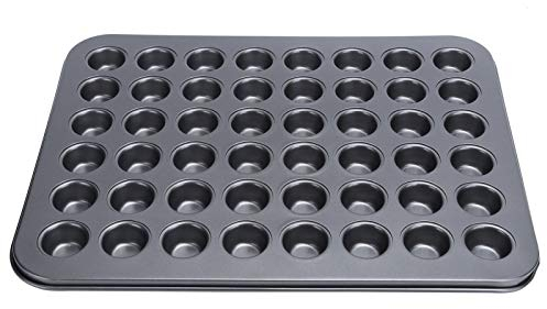 GUSTAR Stampi Mini Muffin 48, Mini Teglia Tonda per Cupcake Antiaderente Stampo da Forno Accessorio per Cottura da Forno, Acciaio Al Carbonio di Alta Qualità per Muffin o Cupcakes - Nero