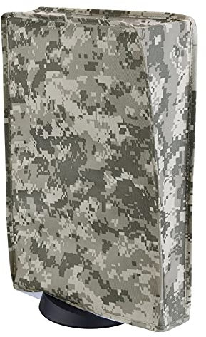 PlayVital Funda Antipolvo Vertical para ps5 - Cubierta Protectora Antirrayas y Anti-Agua, Doble Capa con Forro Suave, Compatible con ps5 Digital & Estándar, Accesorio para Consola (Camuflaje Digital)