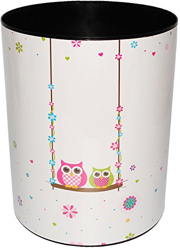 alles-meine.de GmbH Papierkorb/Behälter - Eulen auf Schaukel - aus Kunststoff - Mülleimer/Eimer - Aufbewahrungsbox für Kinder - Mädchen & Jungen - Abfalleimer - Tiere - E..