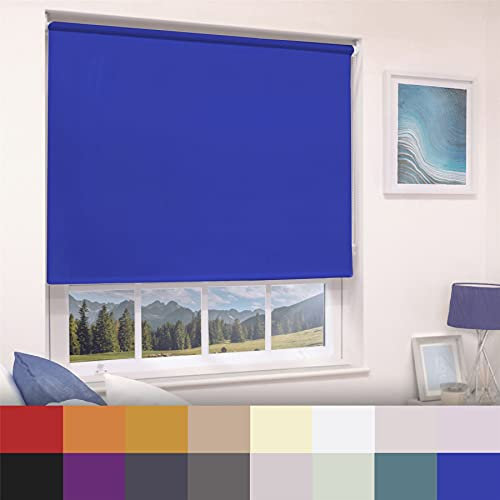 Straight Edge Dim-Out Roller Blind - Easy Fit Home Office - 60cm Width x 160cm Width Drop - Electric Blue