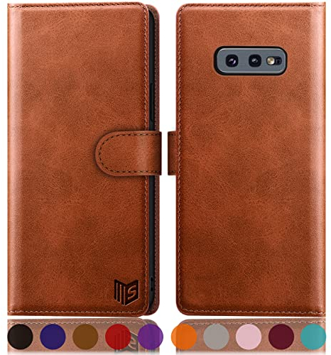 SUANPOT [RFID Schutz für Samsung Galaxy S10e Hülle PU Leder Handyhülle Lederhülle Klapphülle Kartenfach Flip Cover für Samsung S10e Handy hülle Leather Wallet Phone Case Hellbraun