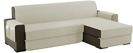 sevi's Sofabezug L Form 250cm Wasserdicht, Sofa überzug Ecksofa Reversibel Kratzfest Fleckenresistent - Sofa Cover für Katzen und Hunden - Weiße Creme