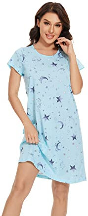 BERDITH Nighties for Women Nightdress Ladies Cotton Blend Nightie Soft Night Dress Womens T Shirt Nightdresses Summer Plus Size Nightwear Sleep & Lounge UK 22/24 Purple Mothers Day Mum Mummy