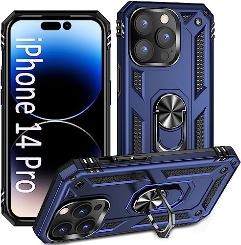 ADDIT iPhone 14 Pro Case, with Stand Ring, Support Magnet Car Mount, Military Grade, Heavy Duty, Blue