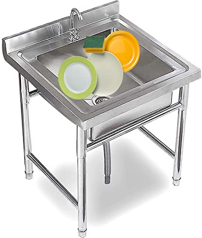 RTYHN Kitchen Sinks Fregadero Comercial Fregadero de Acero Inoxidable Comercial Fregadero Independiente para Esquina Redonda en Forma de R para Interior y Exterior con Grifo y Patas