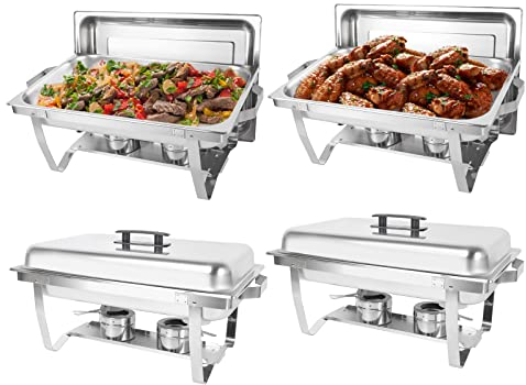 IMACONE 4 Stück Chafing Dish Buffet Set, 8QT Edelstahl Rechteckige Chafers und Buffet Wärmer Sets für Catering, mit Essen & Wasser Pfanne, Deckel, Faltbarer Rahmen, Kraftstoffhalter für Event Party