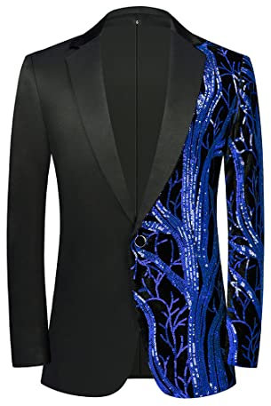 PYJTRL Uomini Moda Viola Colorato Velluto Lustrini Blazer,Royal Blue,S