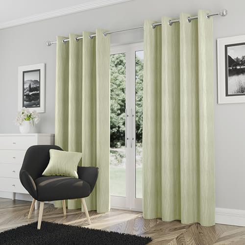Enhanced Living Goodwood Eyelet Green Curtains for Bedroom with Subtle Wave Pattern - 46x54 inch (117x137 cm) - Noise Reducing Thermal Curtains for Bedroom - 2 x Curtain Panels