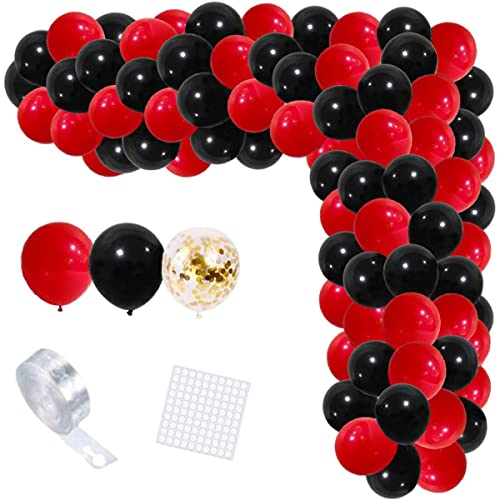 Rot Schwarz Ballon Bogen Girlande Kit - Rot und Schwarz Ballons Gold Konfetti Ballons für Geburtstag Jahrestag Braut Dusche Hochzeit Party Dekorationen