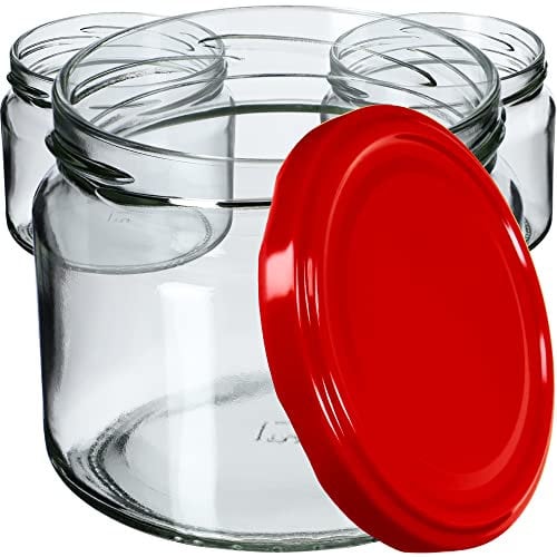 KADAX 50st Einmachgläser mit Schraubdeckel, Marmeladengläser 330ml, Vorratsgläser für Marmeladen, Konfitüren, Honig, Gläser mit Schraubverschluss (Rot)
