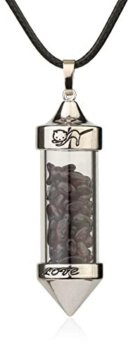 OLGER Stein Kette, Granat Kristall Halskette Kies Kegel Wunsch Flasche Stein Anhänger Leder Halsketten Reiki Chakra Edelstein Halskette Charmanter Schmuck Für Frauen Männer Mädchen Geschenk