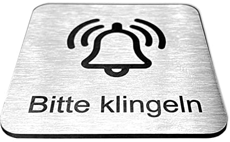 69home Klingelschild Bitte klingeln - Schild klein mit Gravur aus Edelstahl gebürstet - 50 x 50 mm - Premiumqualität - selbstklebend & rostfrei