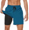 JustSun Badehose Herren Badeshorts Herren mit Kompression 2 in 1 Schnelltrocknend Männer Schwimmhose Schwimmshort Swim Shorts Pfauenblau XL
