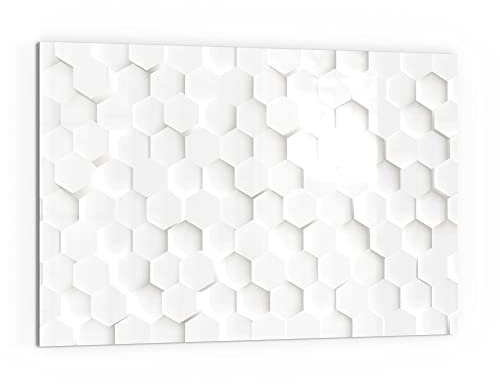 DEQORI Küchenrückwand Glas | Motiv Weiße 3D-Waben | 60x40 cm | Bad- oder Herd-Rückwand | Herdblende Spritzschutz für Küche & Badezimmer | moderne Deko für Fliesenspiegel