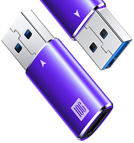 [10Gbps] Adattatore da USB 3.1 A a USB C, 2 Pacchi Adattatore da USB C Femmina a USB Maschio per iPhone 15 14 13 12 Plus Pro Max, Samsung Galaxy S23, Auricolari Type-C, Quest Link- Viola