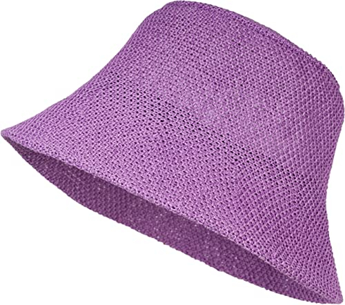 styleBREAKER Damen Papierstroh Sonnenhut | Faltbarer Fischerhut | Leichter Bucket Hat mit Schweißband | Sommerhut mit Krempe als Sonnenschutz für Outdoor Strand Freizeit, Flieder