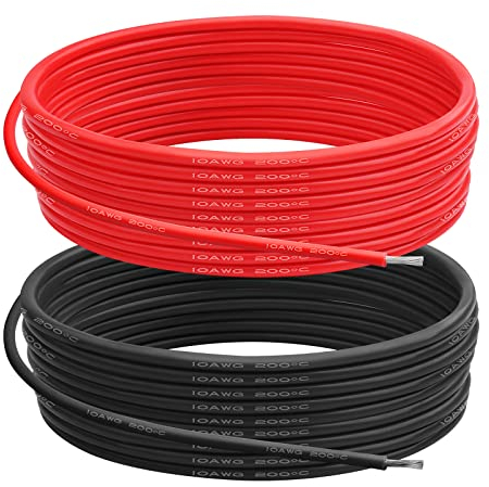 10 AWG Silikondraht, elektrisches Kabel (5 m rot und 5 m schwarz), weich und flexibel, 0,08 mm verzinnter Kupferkern, hochtemperaturbeständiger Silikondraht für Arduino-Projekte, ferngesteuerte Autos,