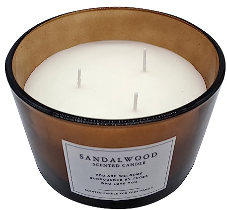 3-Docht Duftkerze im Glas 13 cm - Sandelholz Duft - Stimmungskerze im Milchglas mit Kork Deckel - Aroma Duft Deko Kerze Weihnachten Nikolaus Geschenk