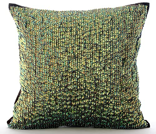The HomeCentric Entwerfer Braun Kissenbezug, Regenbogen - Funkelnde Sequins Einfarbig kissenbezuge, 2 Stück, 60x60 cm kissenhullen, Platz Seide Sofa kissenbezuge, Solide Modern zierkissen - Supernova