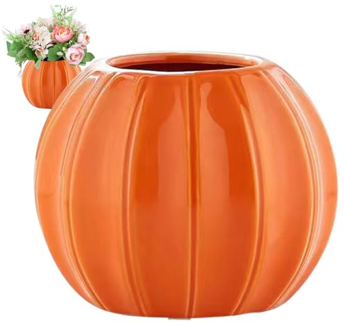 Flower Vase Pumpkin Vase Tall Ceramic Pumpkin Planter Unique Mini Plant Pot Dried Arrangement Vase Decor for Fall Harvest Thanksgiving Halloween Orange 4.5 Inch