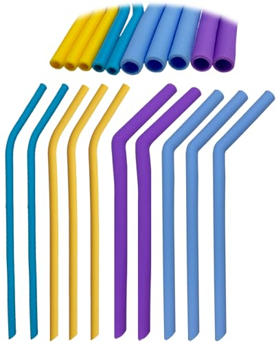 10 Piezas Pajitas Silicona Flexibles y Curvadas, Pajitas Silicona Forma Arcoíris sin Sabor a Caucho, Pajitas Coloridas y No Tóxicas para Niños