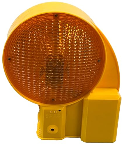UvV Baustellen Warnleuchte UVWARN Absperrbaken Laterne Bakenleuchte gelbe LED + 1 Batterie 6 Volt 200mm Linse L6 DIN EN12352 einseitiges Licht gem. RSA 21 (gelbes Lampengehäuse)