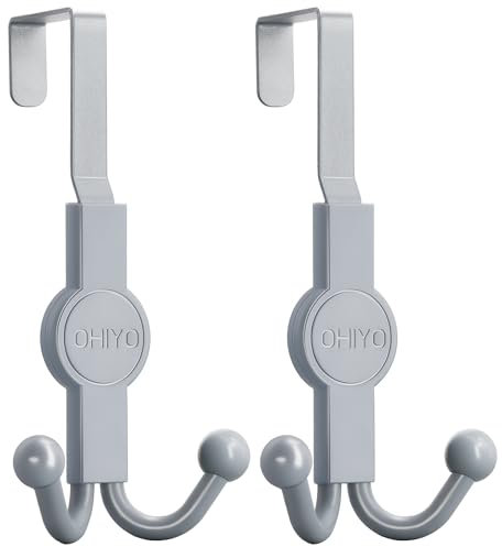 OHIYO Over The Door Hooks, 2 Pack Door Hanger Hooks for Hanging Clothes, Towels, Hats, Coats, Bags, and More in Your Living Room or Bedroom, Over The Door Hanger (Grey - 37mm (1.45))