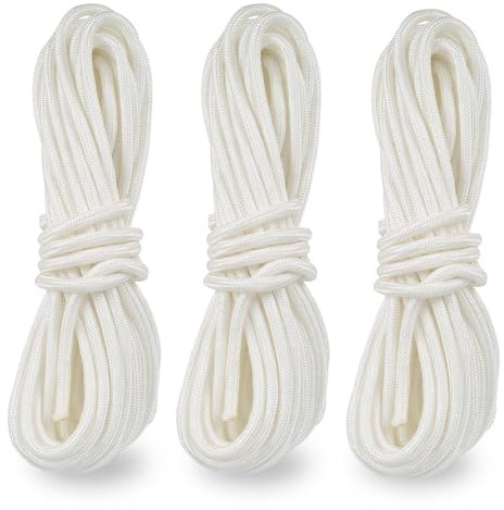 Lot de 3 cordes tressées en nylon de 10 m, 8 mm d'épaisseur, corde tressée en nylon pour jardin, bricolage, camping en plein air (blanc)