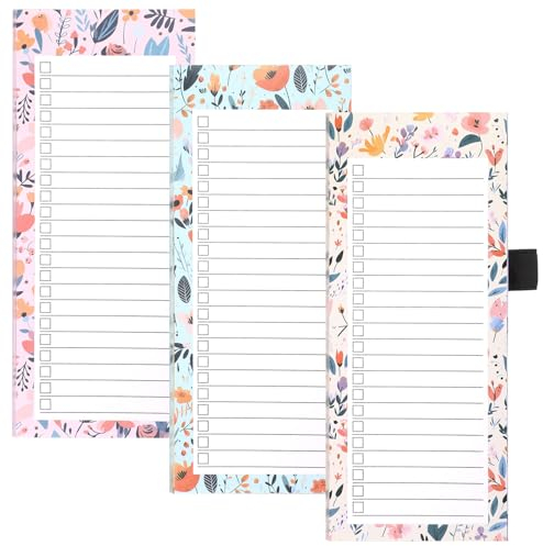 Yafe 3 Pack Magnetic Shopping List Pad for Fridge, 150 Tear Off Sheets 21.4 x 8.8cm Magnet Notepad Grocery List Flowers Theme Magnetic Notepads
