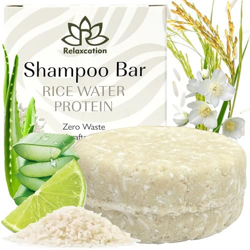 Relaxcation Bar Reis Water Protein Shampoo für das Haarwachstum, festes Reisshampoo für schwaches oder geschädigtes Haar, feuchtigkeitsspendend, nährend und erfrischend, hergestellt in den USA