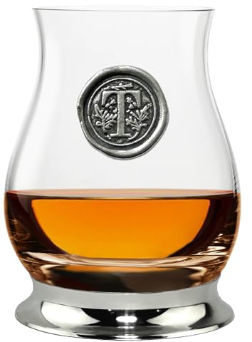 English Pewter Company Glencairn Personalised Whisky Mixer Glass with Monogram Initial - Unique Gifts for Men - with Your Choice of Initial 350ml [WGP120] (T)
