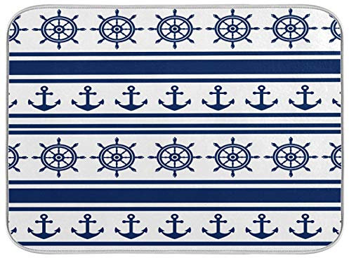 Tappetino per asciugare i piatti della cucina, 45,7 x 61,7 cm, colore bianco e blu navy, per volanti nautici, in microfibra, assorbente, per piatti e stoviglie, per casa, cucina, controsoffitti,