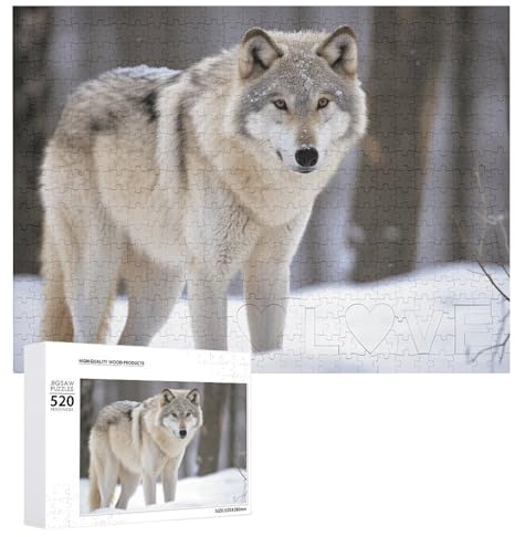 Puzzle Wolf im Schnee, 520 Teile, personalisierbar, Motiv: Wolf im Schnee, Fotopuzzle, herausforderndes Bilder-Puzzle für Erwachsene, personalisierbares Puzzle mit Aufbewahrungstasche (52,1 x 38,1 cm)