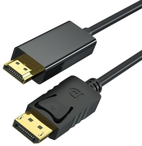Câble DisplayPort vers HDMI 4K - Fiche dorée - Connecteur DP unidirectionnel vers HDMI mâle - Ordinateur vers HDMI - Câble audio vidéo - Compatible avec TV, PC, ordinateur portable, moniteur