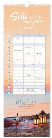 Seite an Seite Paarplaner - Kalender 2025 - Grafik Werkstatt - Wochenkalender mit 3 Spalten zum Eintragen - 17 cm x 48 cm - Küchenkalender