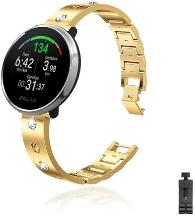 Metall Armband Kompatibel für Polar Ignite 3/ Ignite 2 Ersatzarmband Diamant Metall Band 20mm Armbänder Glitzer Strass Damen Ersatz Band mit Polar Ignite 3/ Ignite 2 (Golden,M)