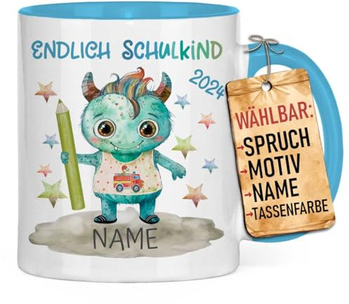Personalisierte Kindertasse – Monster Tasse mit Namen | passend als Geschenk zum Schulanfang, Geburtstag, für den Kindergarten oder Weihnachten | Becher mit Namen für Kinder, Mädchen und Junge